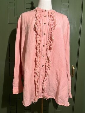 Pilcro Pink Ruffle-Trim Button Front Blouse